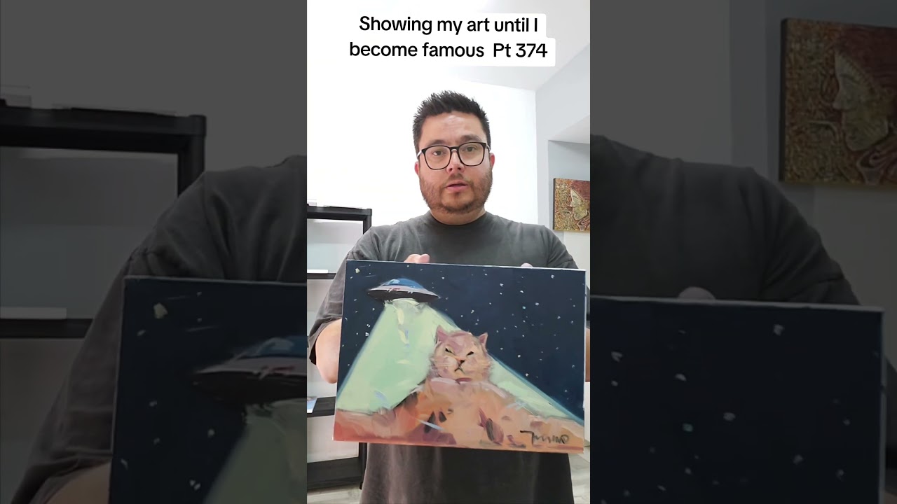 UFO Abducting A Cat Oil Painting by Artist Jose Trujillo