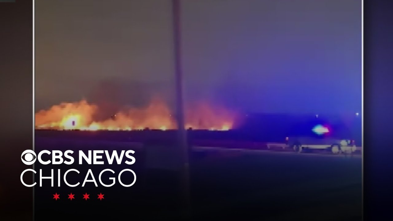 Brush fire breaks out amid string winds in Tinley Park, Illinois
