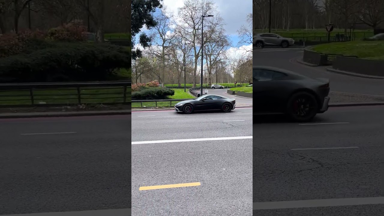 Sleek Matte Black Vantage Brrapps Down Park Lane #AstonMartin #Vantage #ParkLane